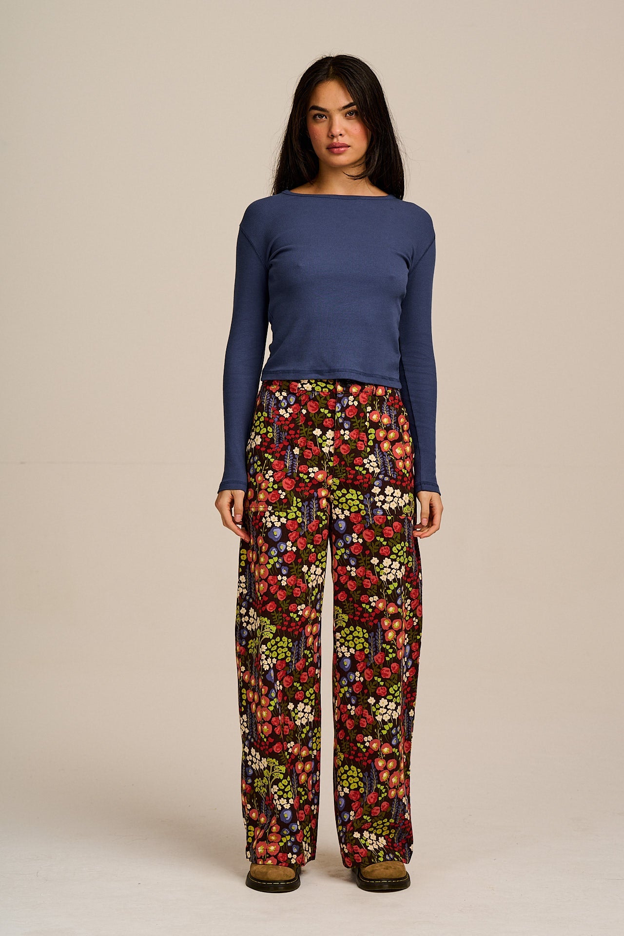 Delores - Wide Leg Cotton Jeans in Winter Garden