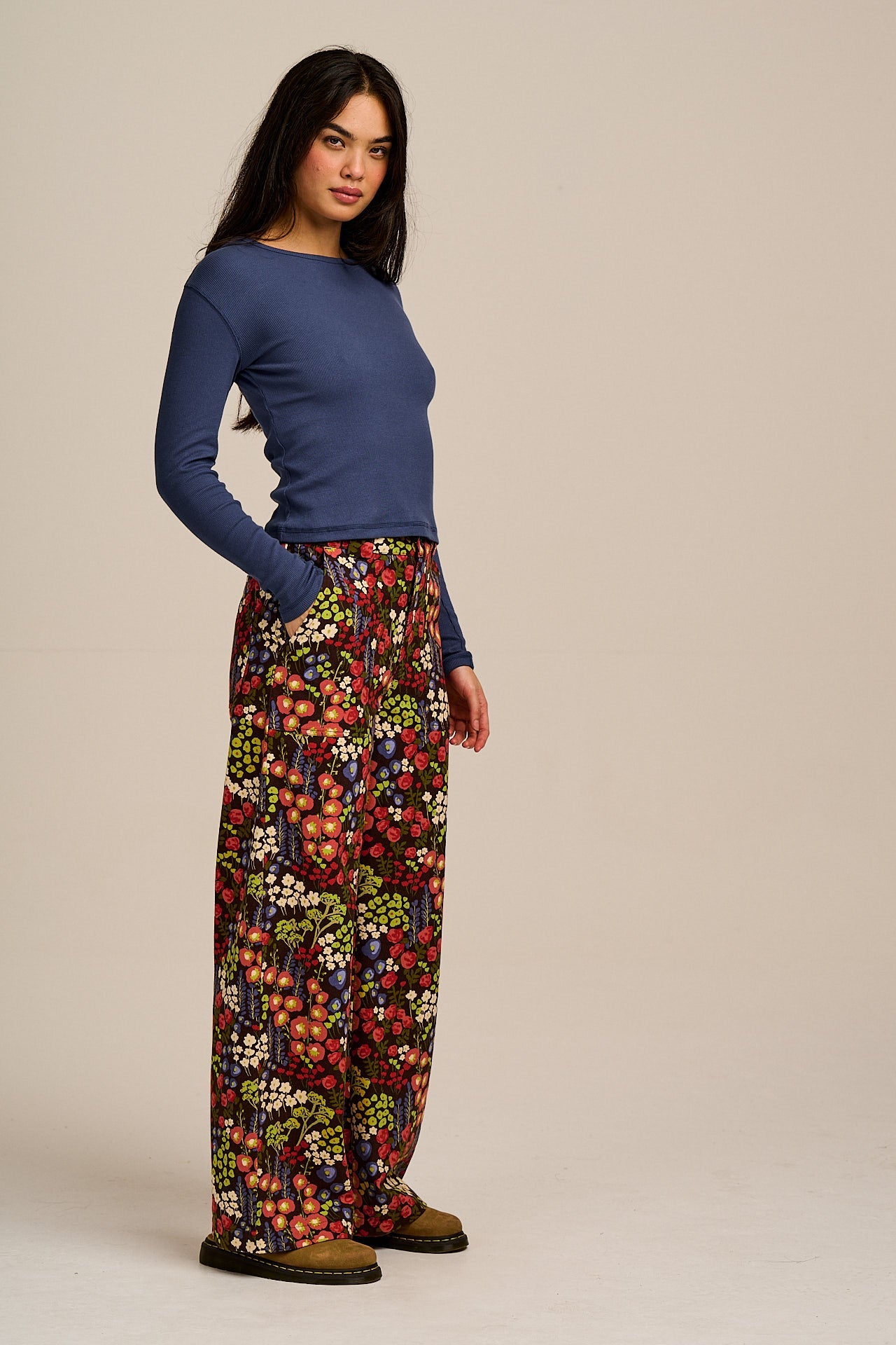 Delores - Wide Leg Cotton Jeans in Winter Garden