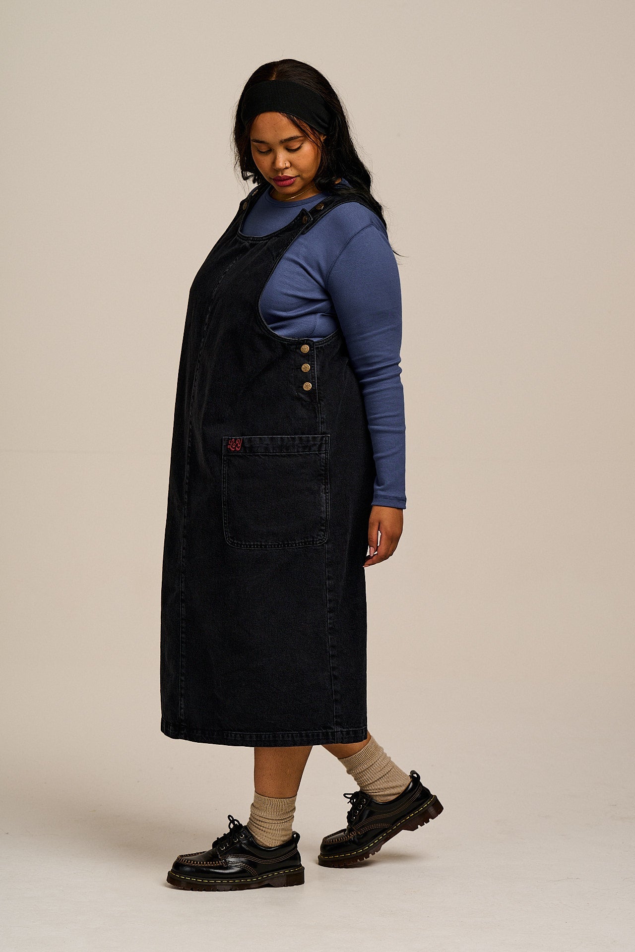Lily - Denim Midi Dress in Blackwash Denim