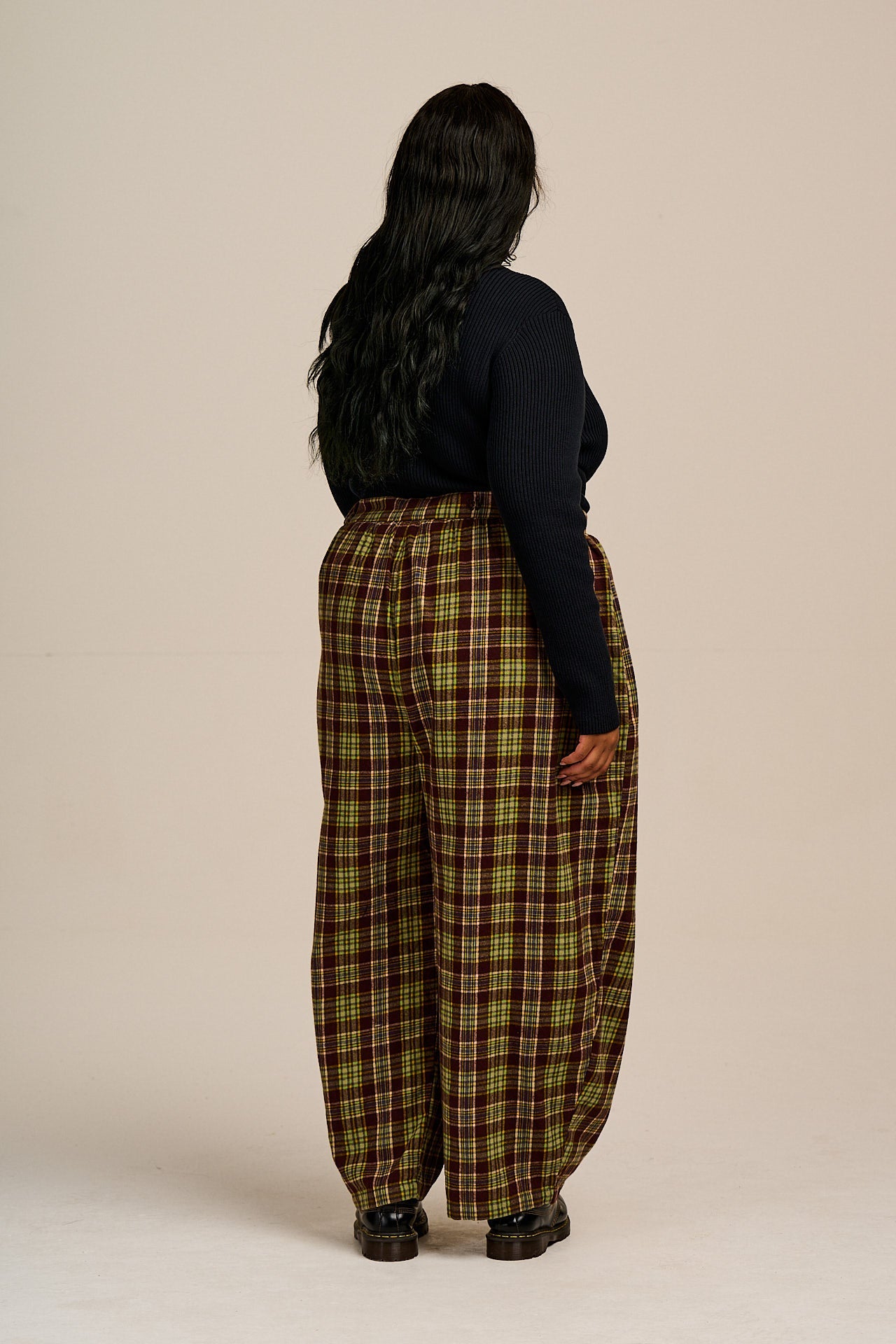 Beau - Barrel Leg Brushed Cotton Trousers in Winter Tartan