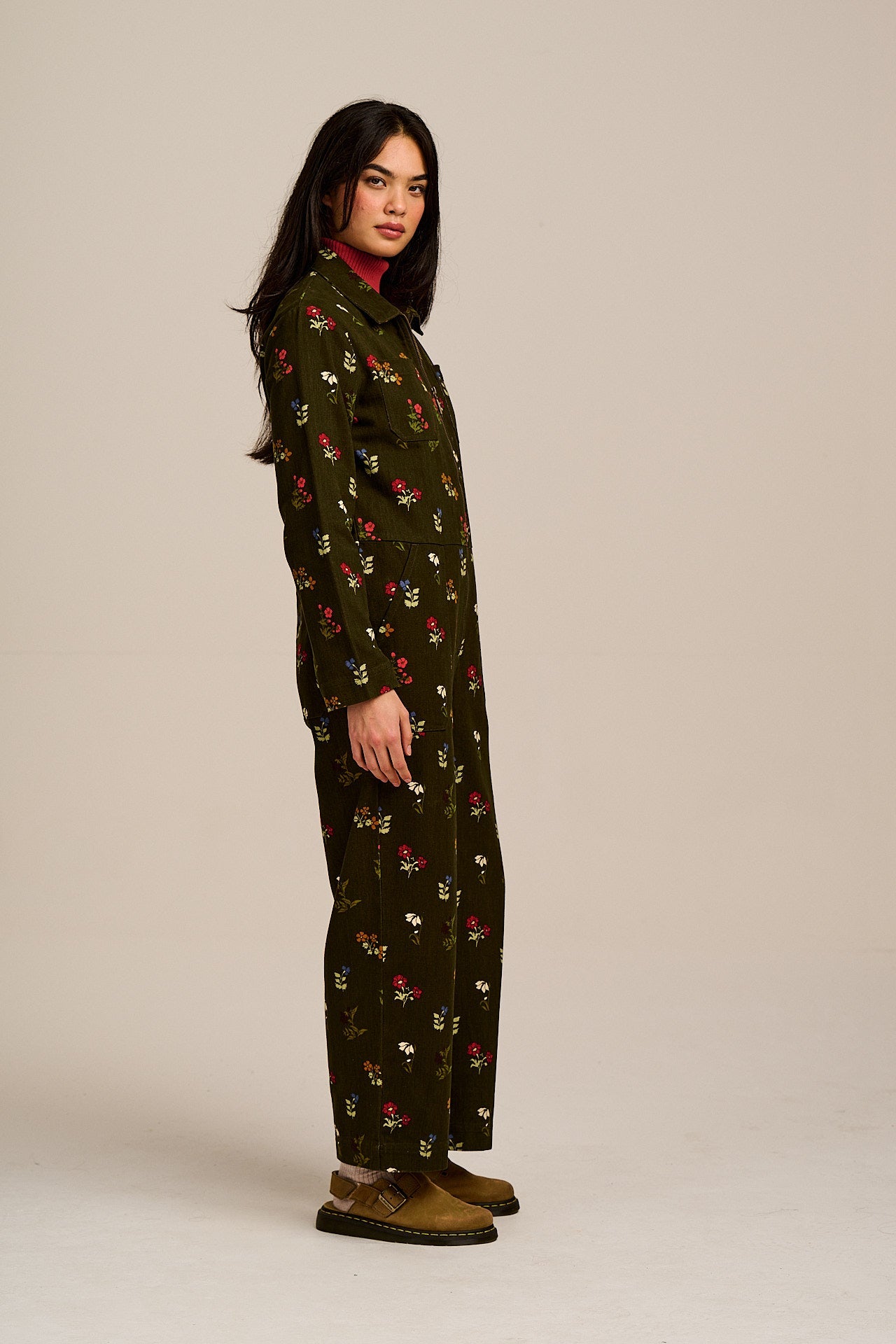 Arendal - Cotton Long Sleeve Jumpsuit in Winter Blooms