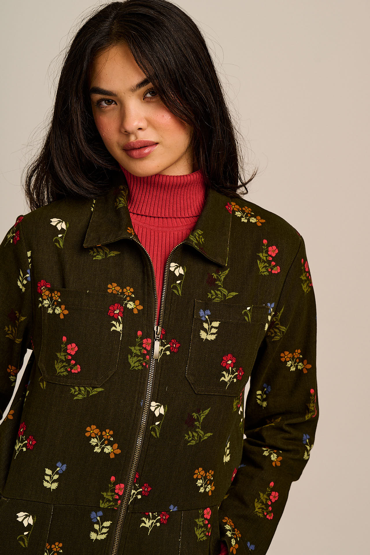 Arendal - Cotton Long Sleeve Jumpsuit in Winter Blooms