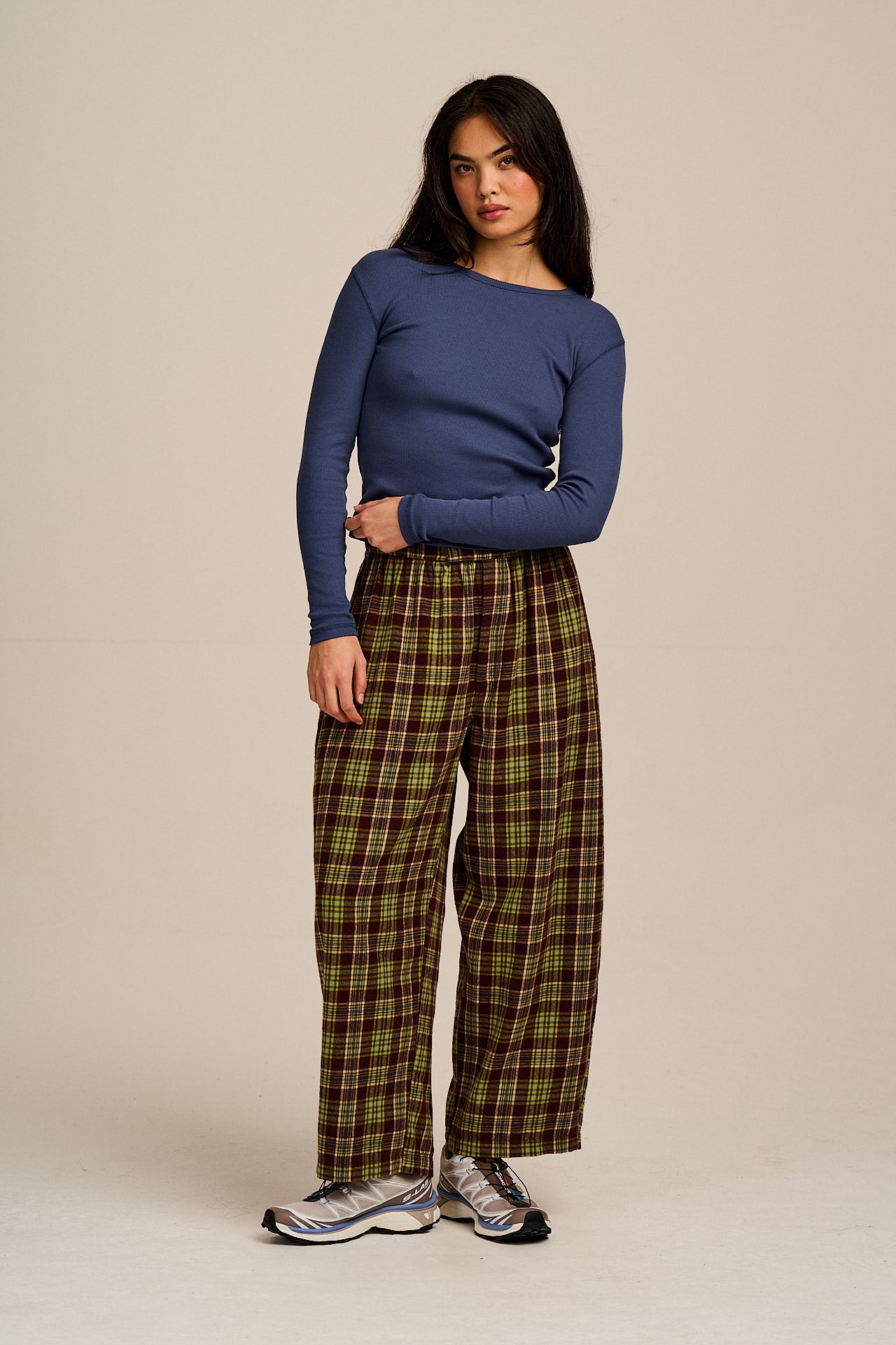 Beau - Barrel Leg Brushed Cotton Trousers in Winter Tartan
