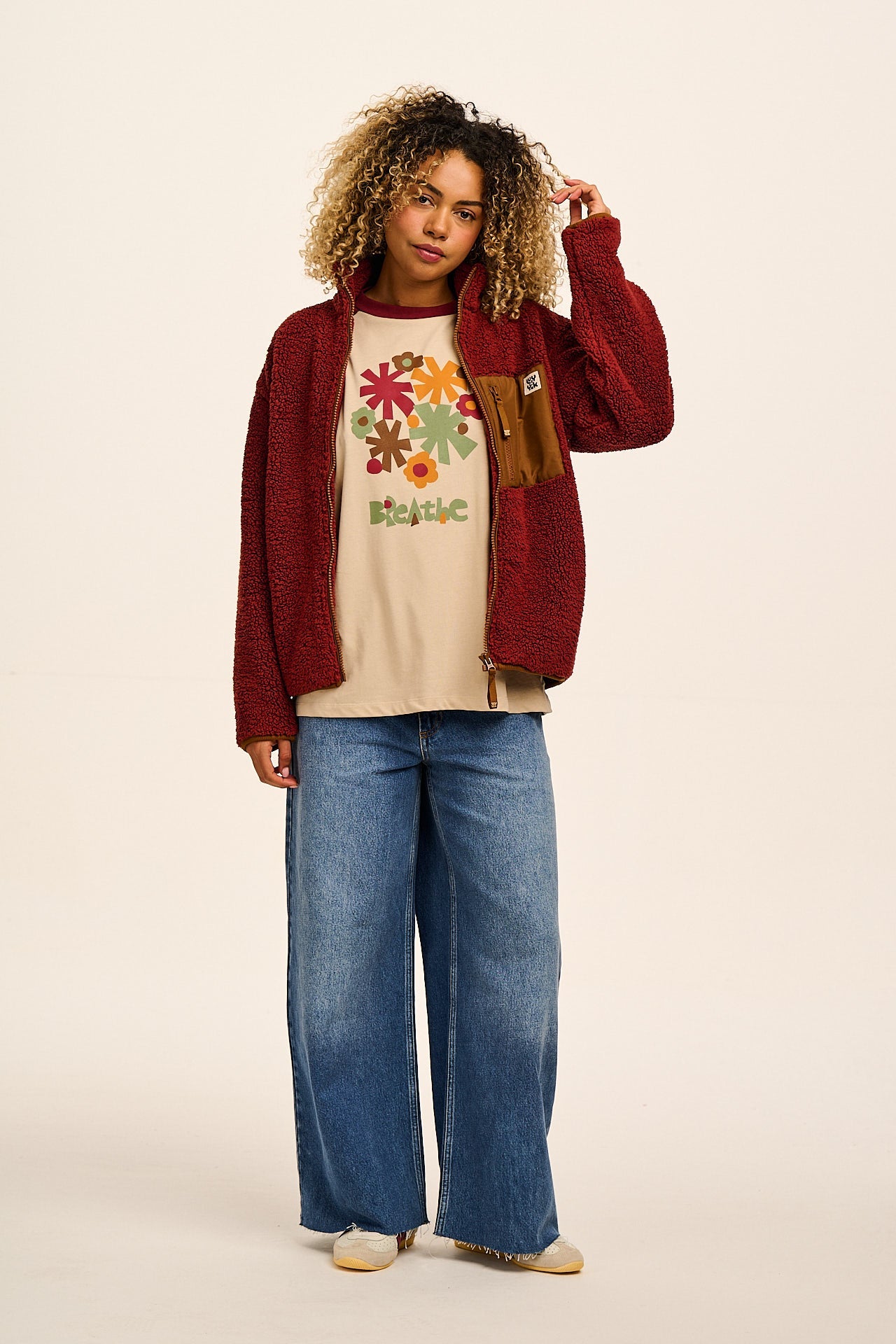 Bradley - Oversized Cotton Raglan Tee in Ecru Breathe Print