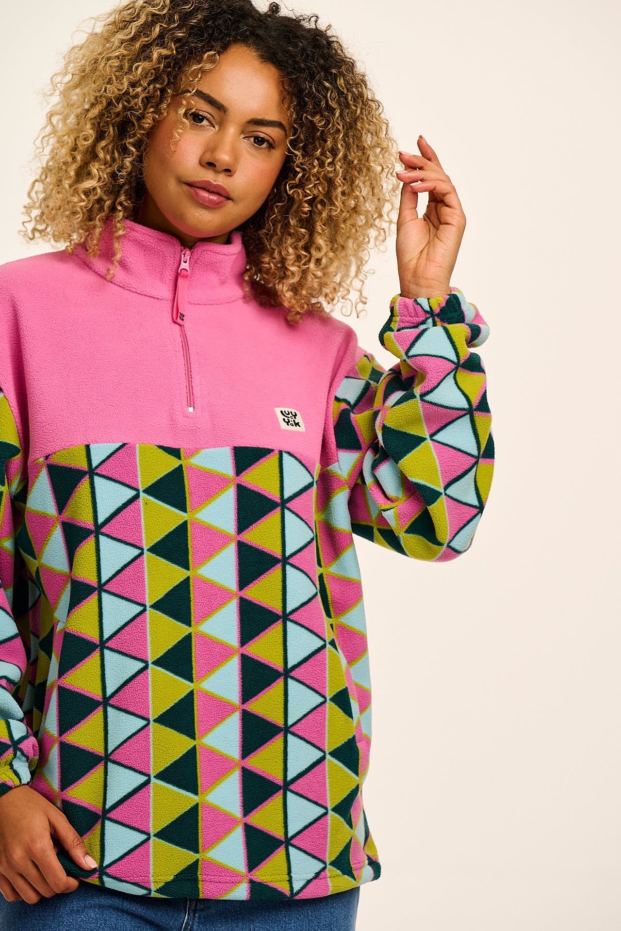 Stevie - Soft Polar Fleece in Geo Triangles Print