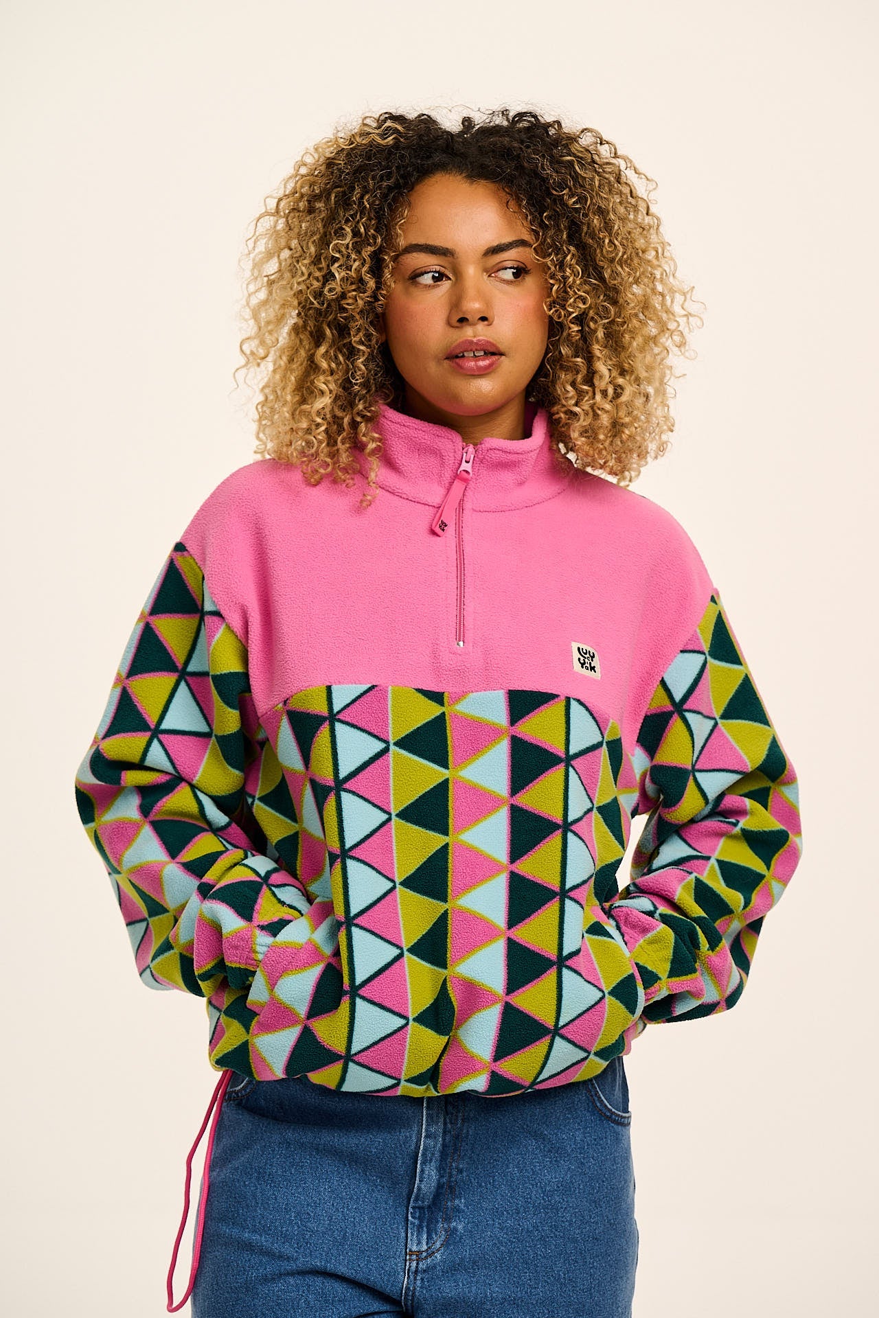 Stevie - Soft Polar Fleece in Geo Triangles Print