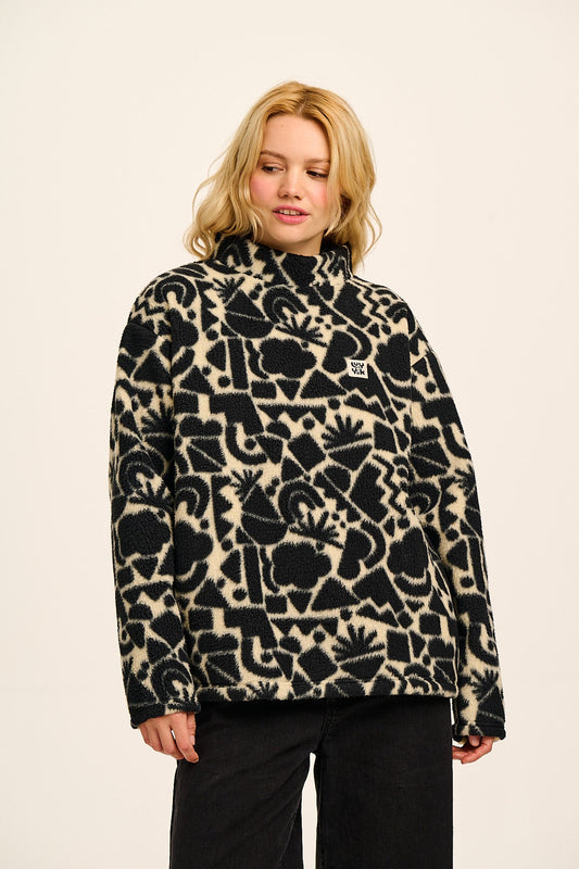 Manaia - Funnel Neck Polar Fleece in Mono Geo