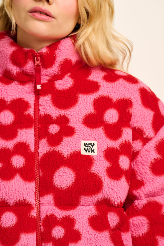 Paloma - Borg Puffer Jacket in Pink & Red Bubble Floral