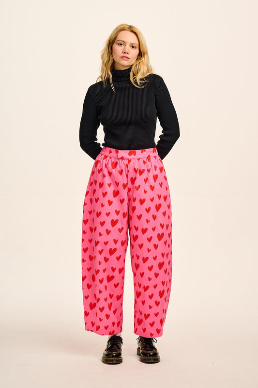 Beau - Barrel Leg Cotton Trousers in Cupid