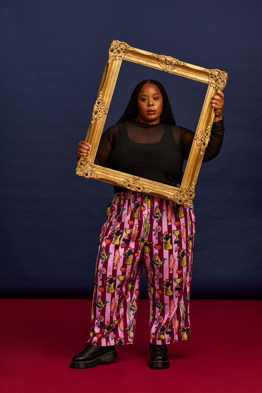 L.E. Chuck - Wide Leg Cotton Trousers in Artist Print by Emily Furr & Yak