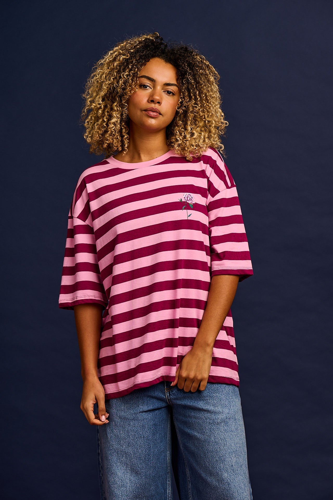 L.E. Benny - Oversized Cotton Tee in Stripe by Emily Furr & Yak