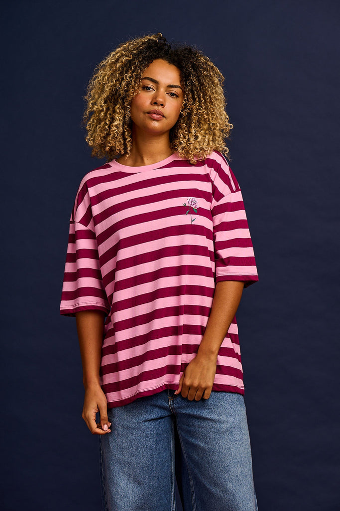 L.E. Benny - Oversized Cotton Tee in Stripe by Emily Furr & Yak