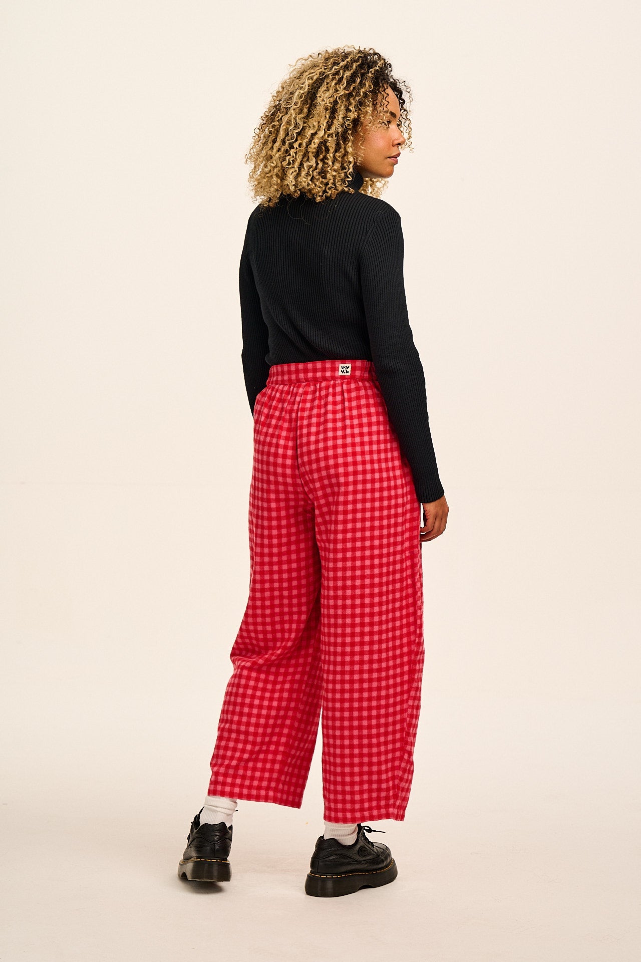 Beau - Barrel Leg Brushed Cotton Trousers in Pink and Red Gingham