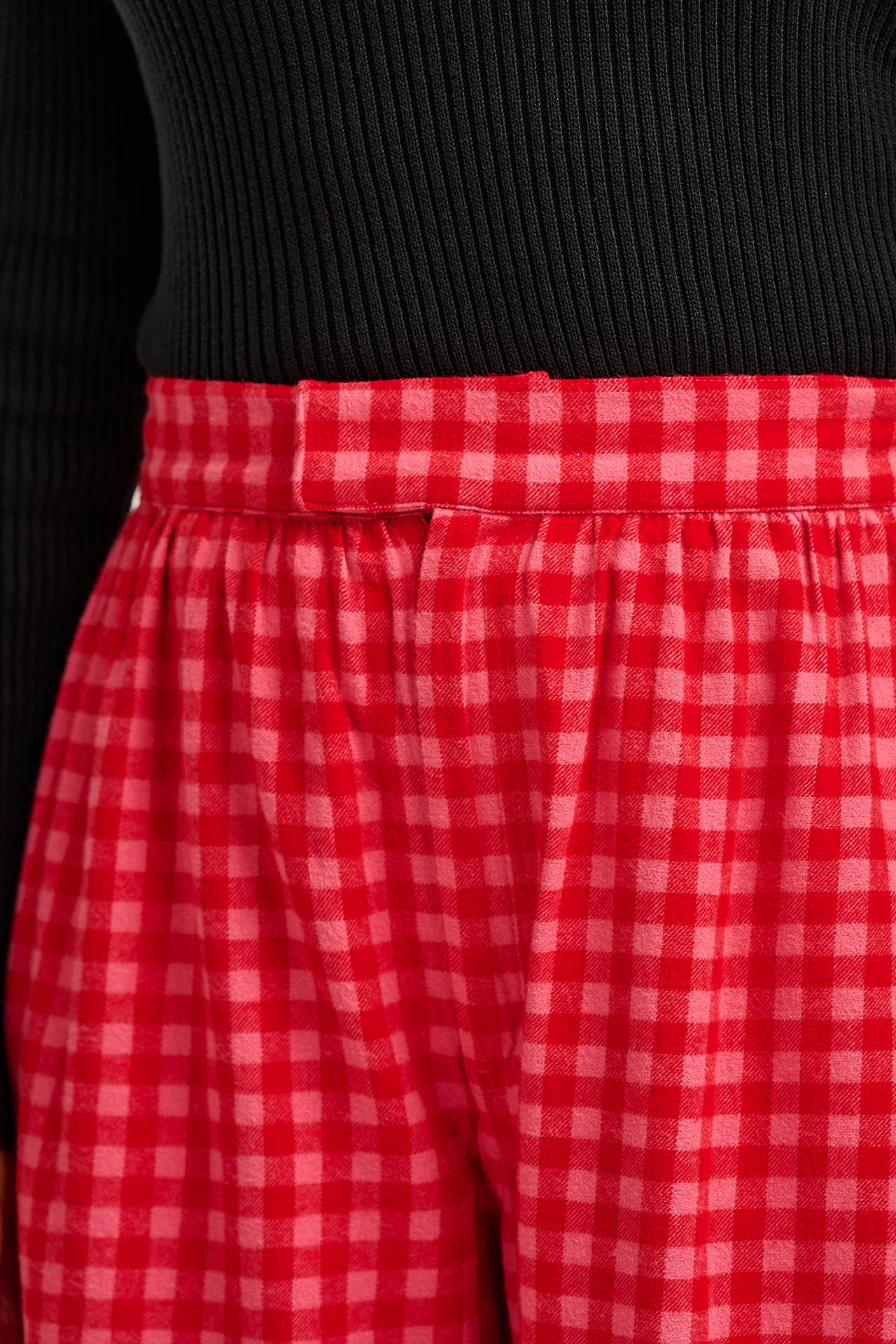 Beau - Barrel Leg Brushed Cotton Trousers in Pink and Red Gingham