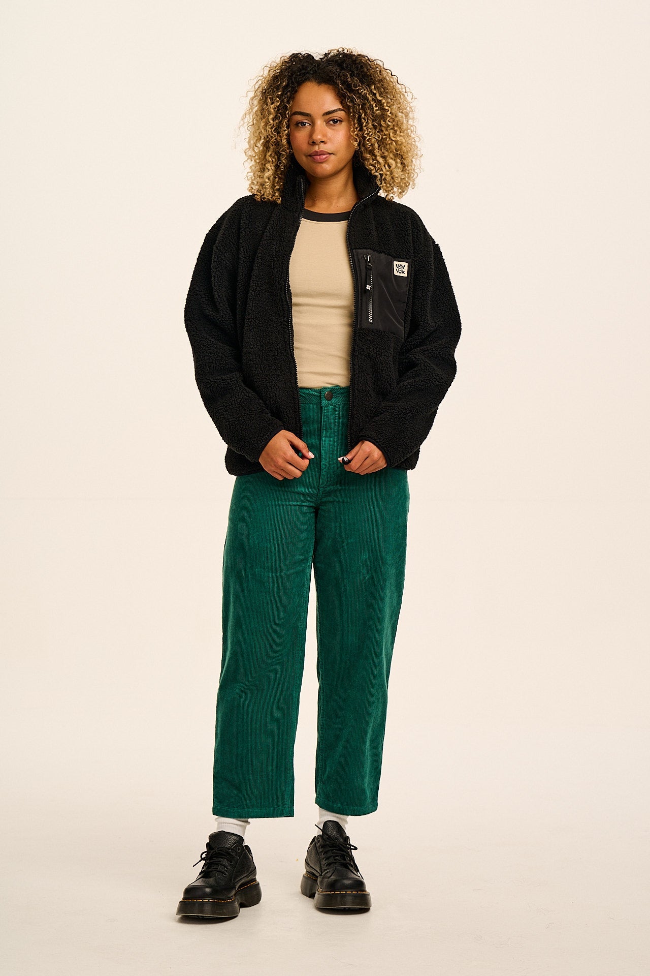Drew - Cropped Straight Leg Corduroy Trousers in Teal