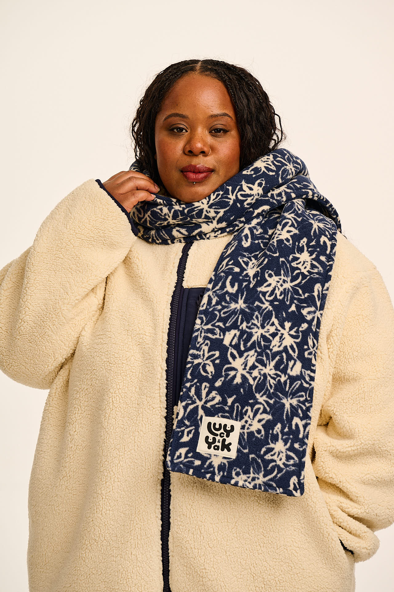 Ola - Polar Fleece Scarf in Inked Blue Floral Print