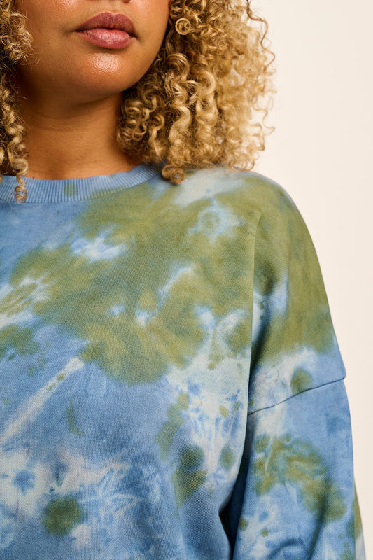Sutton - Cotton Oversized Sweatshirt in Blue Tie Dye