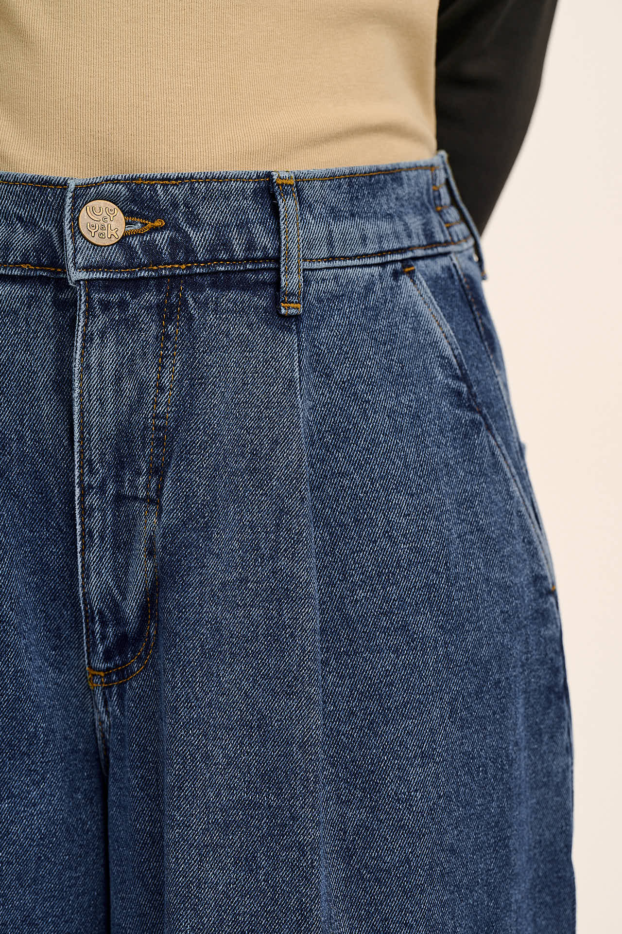 Tate - Denim Extra Wide Leg Jeans in Mid Wash Blue