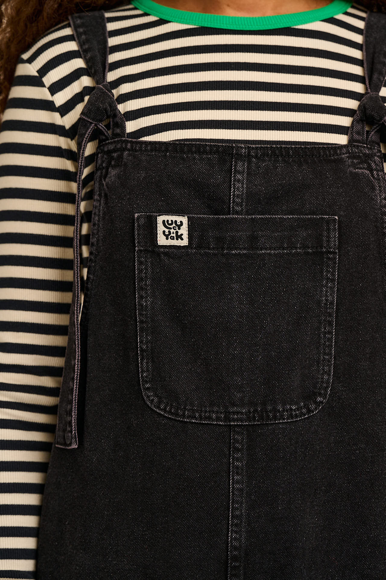 Ali - Wide Leg Denim Dungarees in Washed Black