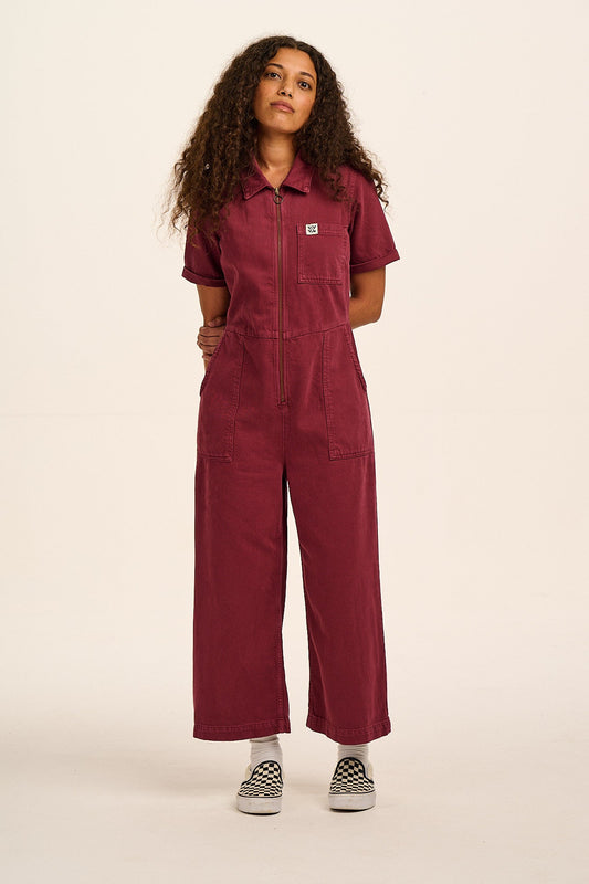 Ragan - Denim Jumpsuit in Maroon