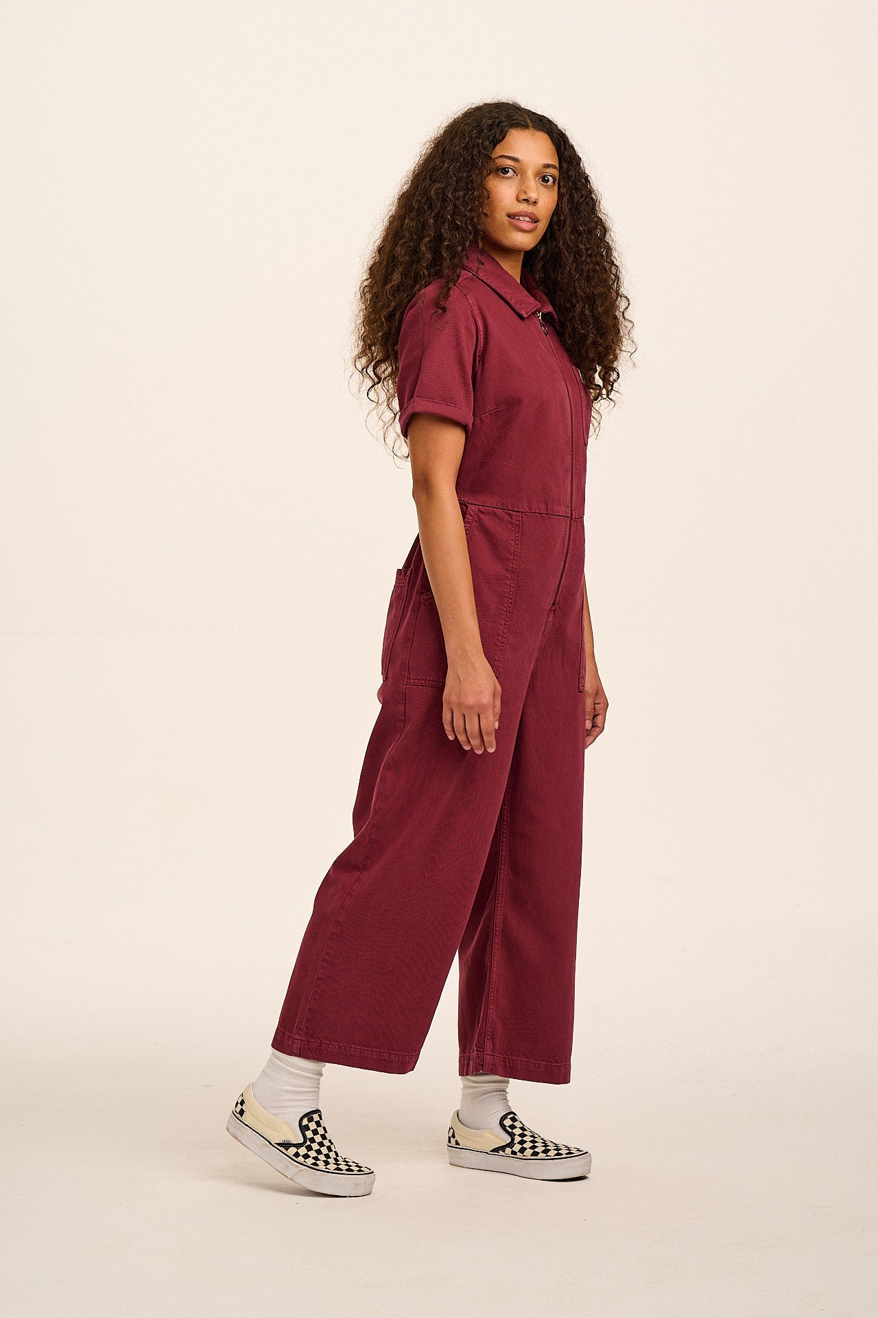 Ragan - Denim Jumpsuit in Maroon