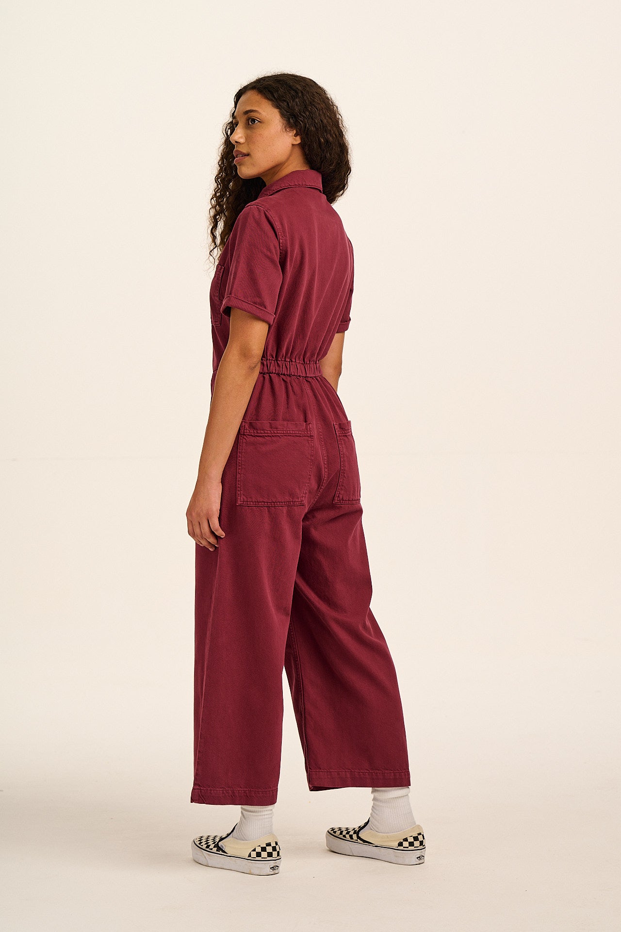 Ragan - Denim Jumpsuit in Maroon