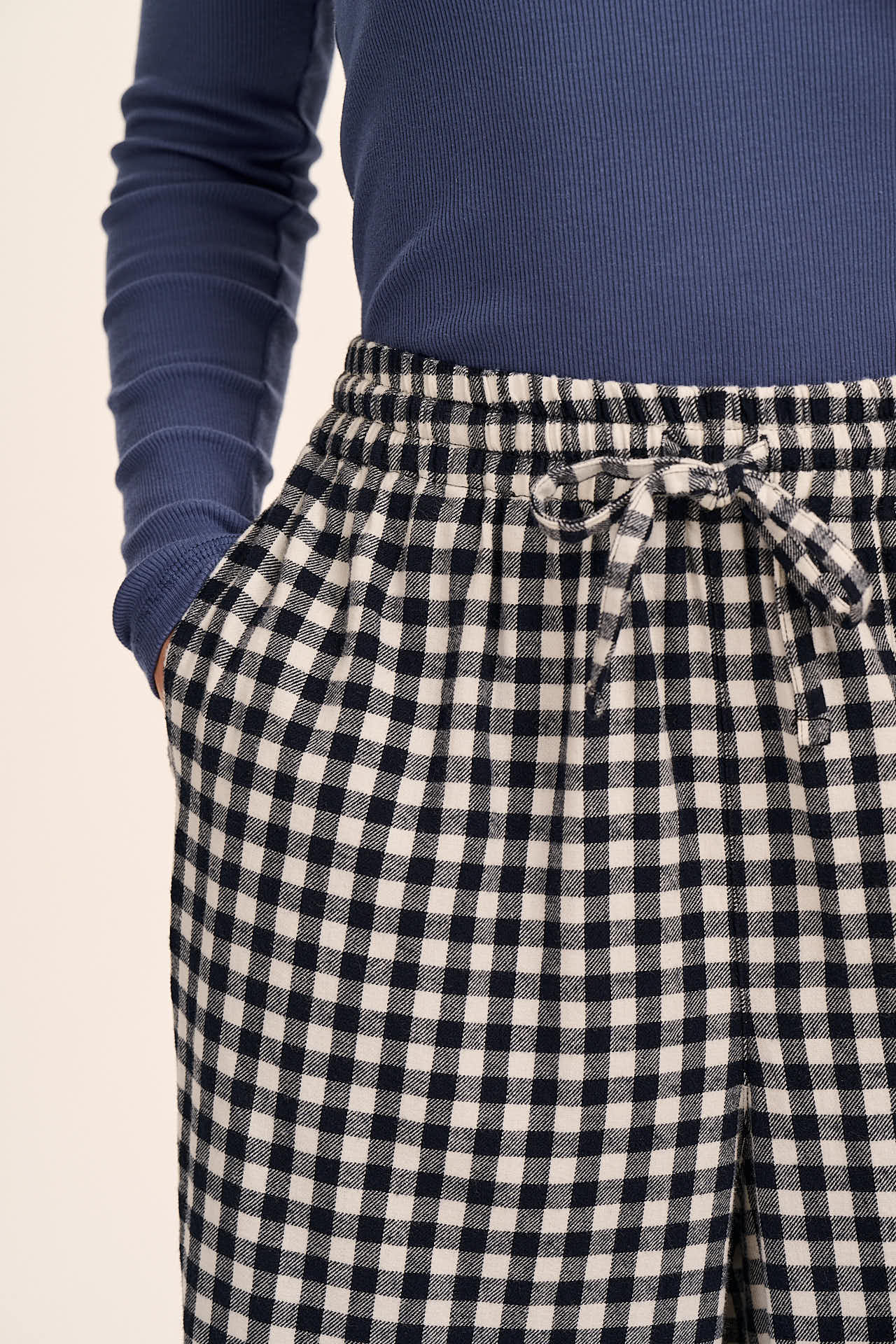Norris - Wide Leg Cotton Trousers in Black and White Gingham
