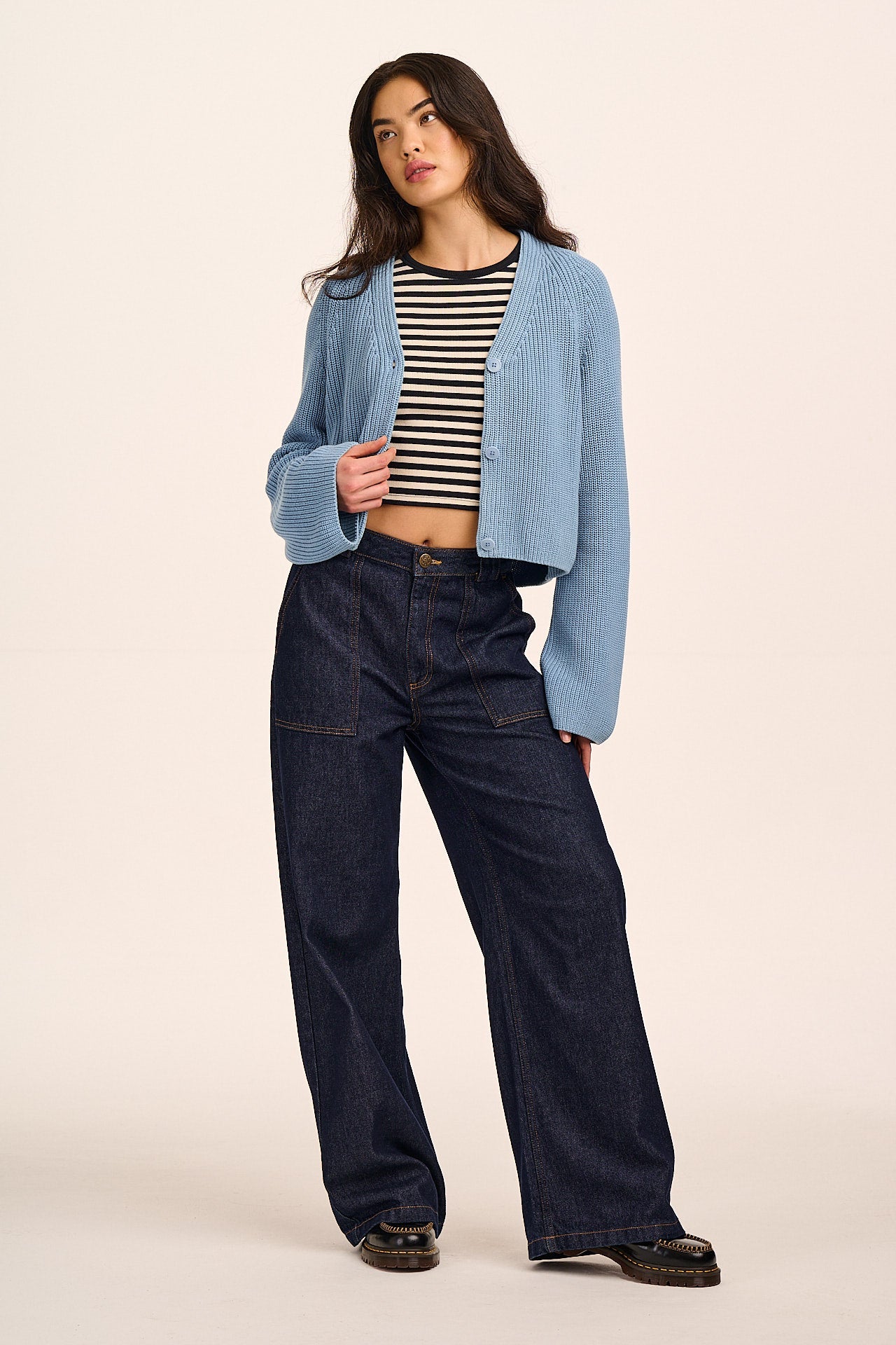 Robyn - V-Neck Cotton Cardigan in Sky Blue