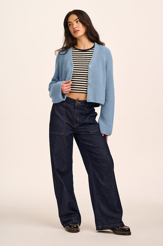 Robyn - V-Neck Cotton Cardigan in Sky Blue