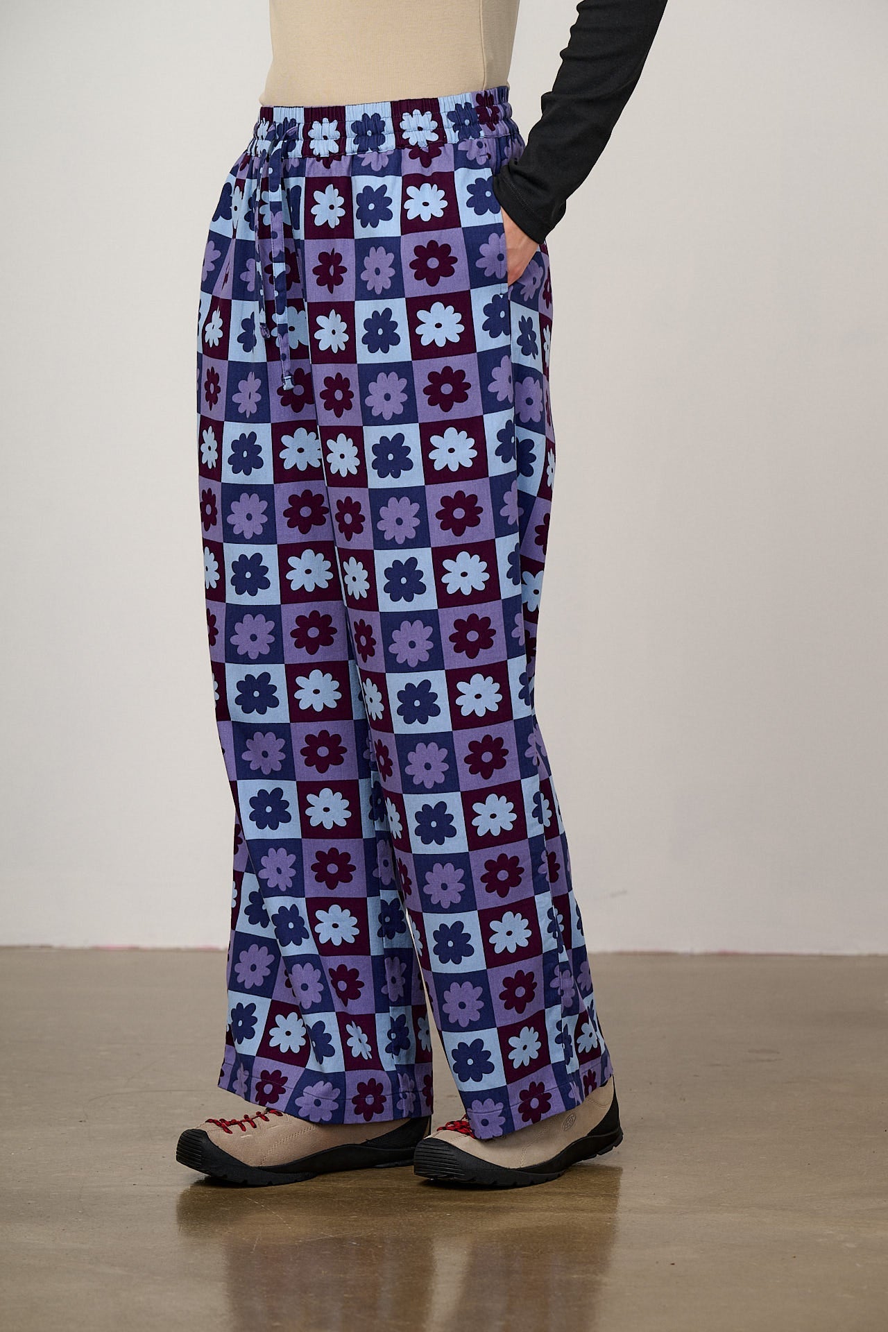 Norris - Wide Leg Cotton Trousers in Delano Checkerboard