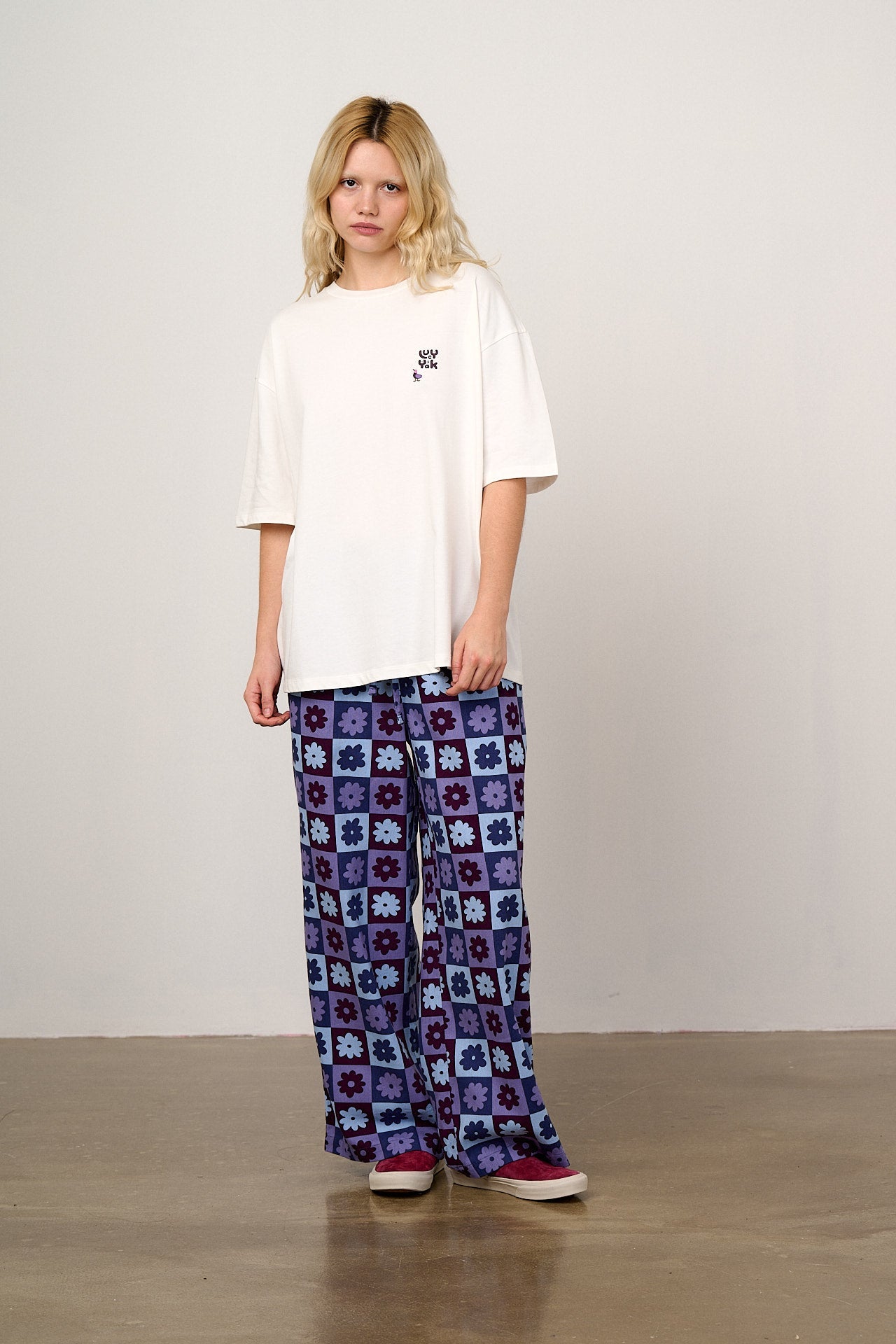 Norris - Wide Leg Cotton Trousers in Delano Checkerboard