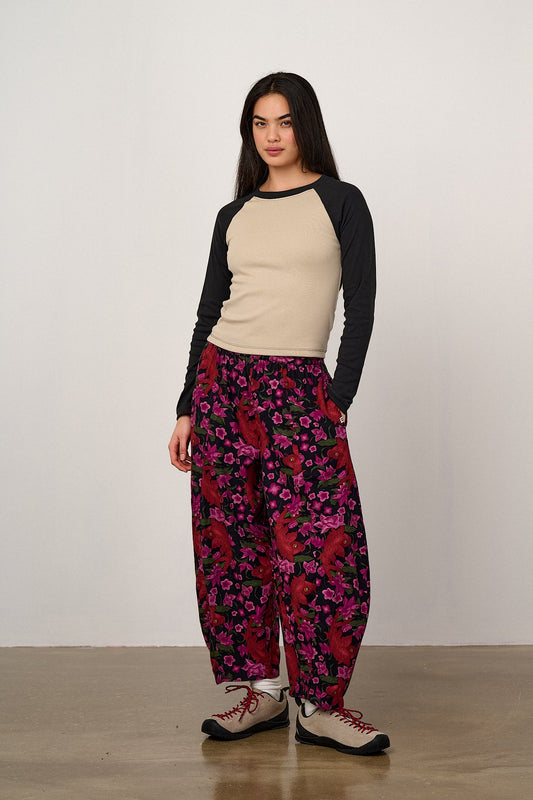 Obregon - Barrel Leg Brushed Cotton Trousers in Pink Koi Print