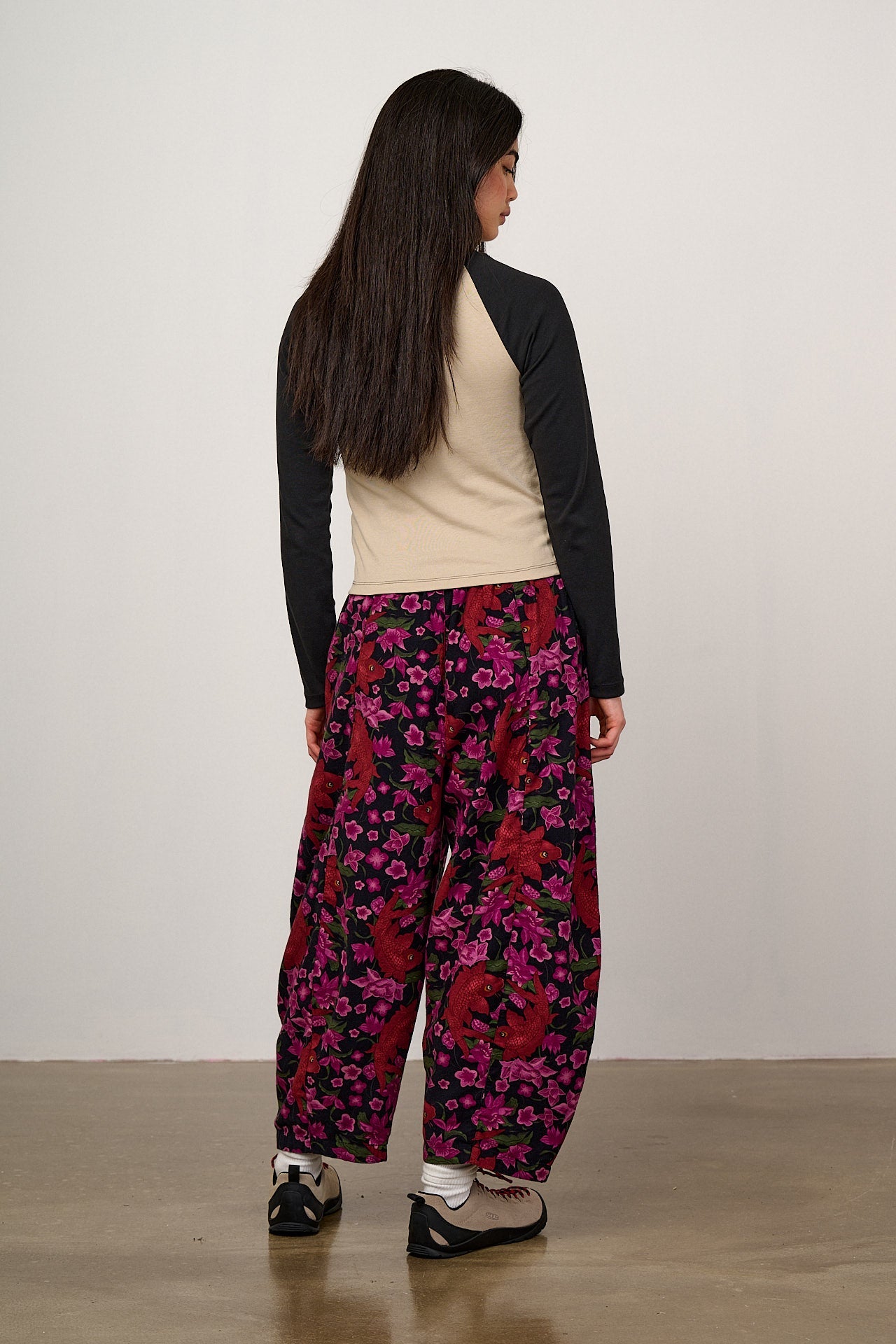 Obregon - Barrel Leg Brushed Cotton Trousers in Pink Koi Print