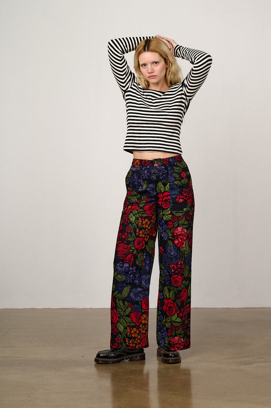 Delores - Wide Leg Cotton Jeans in Maria Print
