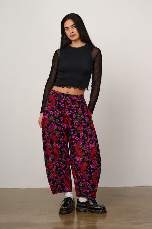 Obregon - Barrel Leg Brushed Cotton Trousers in Pink Koi Print