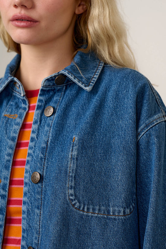 Connie - Denim Jacket in Mid Wash Blue