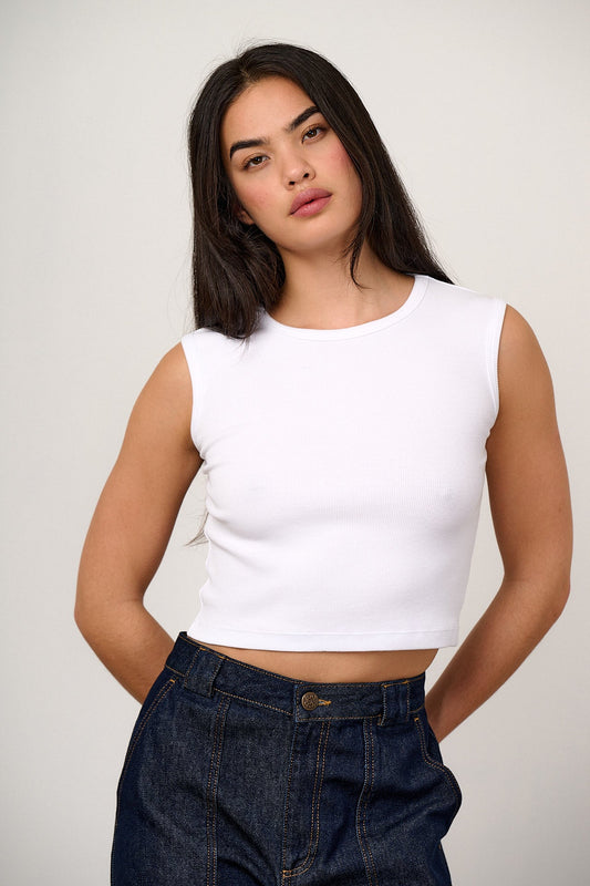 Rue - Cotton Ribbed Tank Top in White