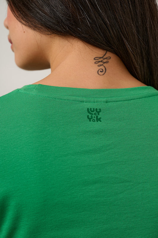 Hansel - Long Sleeve Cotton Crop Top in Kelly Green