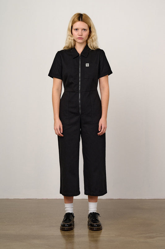 Ragan - Organic Cotton Black Zip Jumpsuit in Black