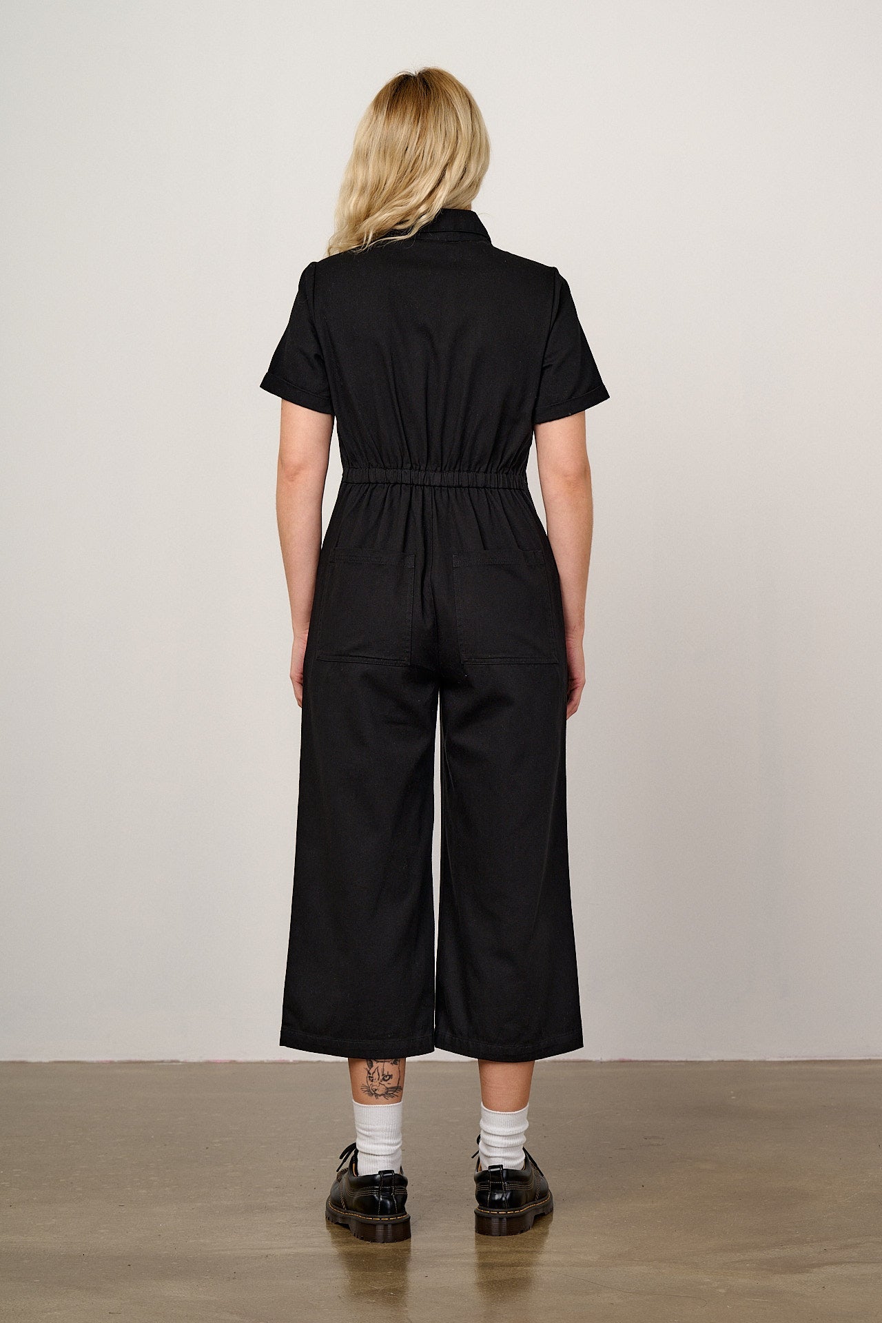 Ragan Cropped Leg Jumpsuit - Organic Cotton Twill in Black – Lucy