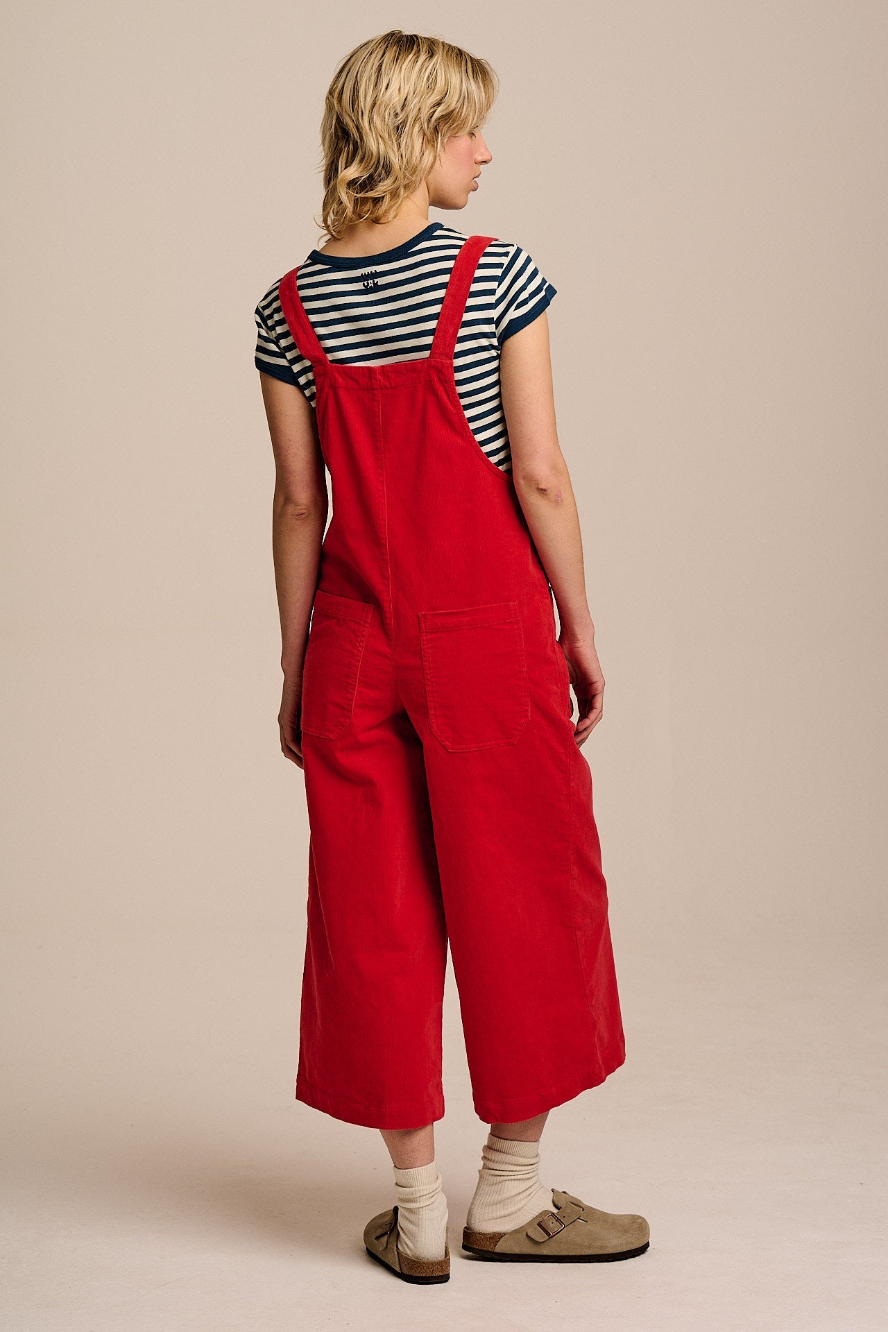 Jenny - Wide Leg Corduroy Dungarees in True Red