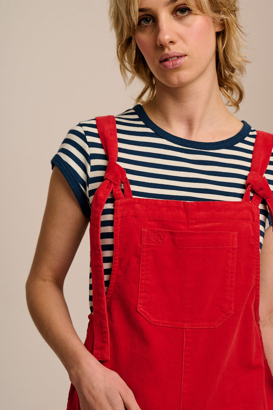 Jenny - Wide Leg Corduroy Dungarees in True Red