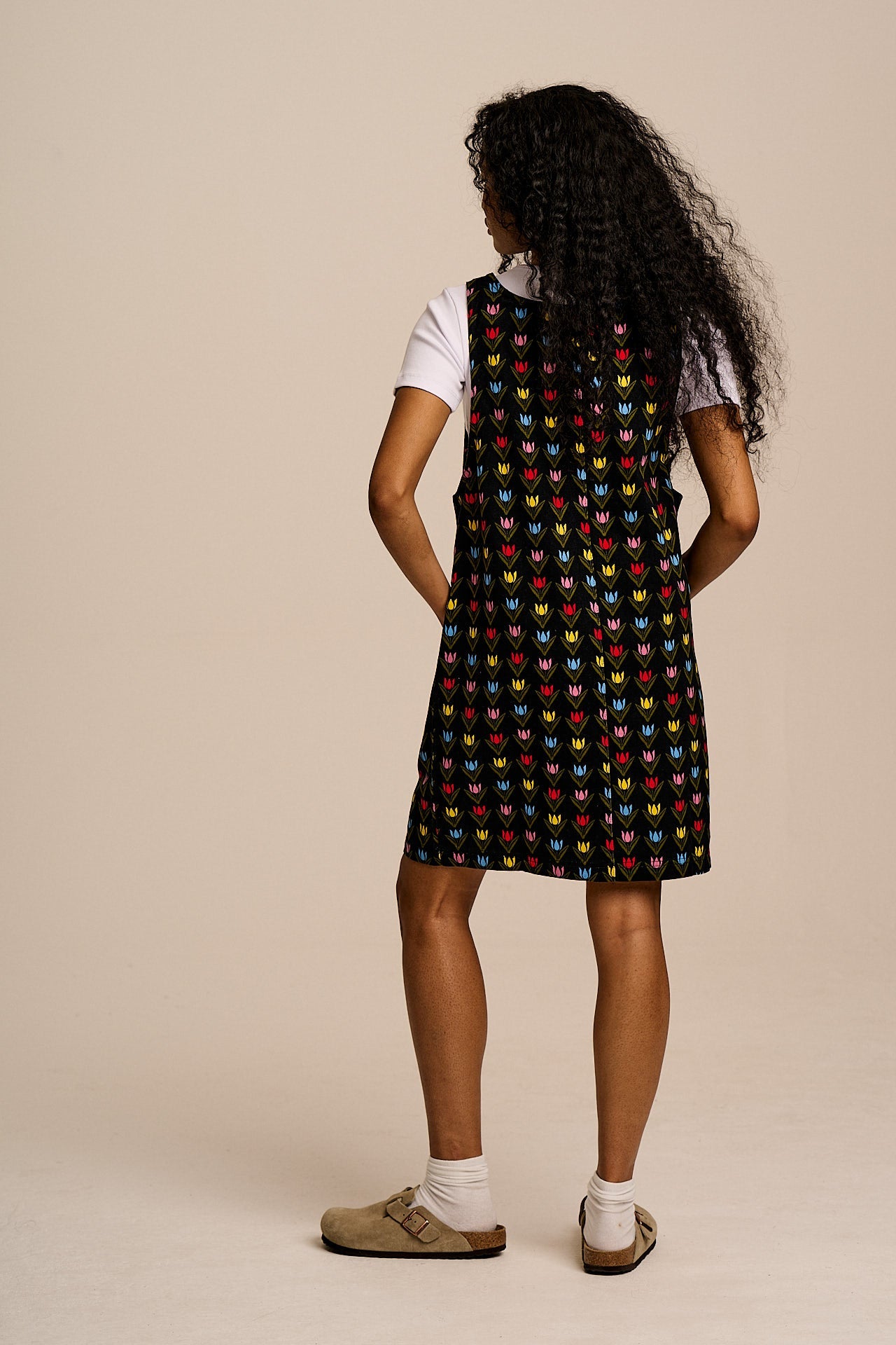 Layla - Mini Cotton Dress in Black Tulip Print