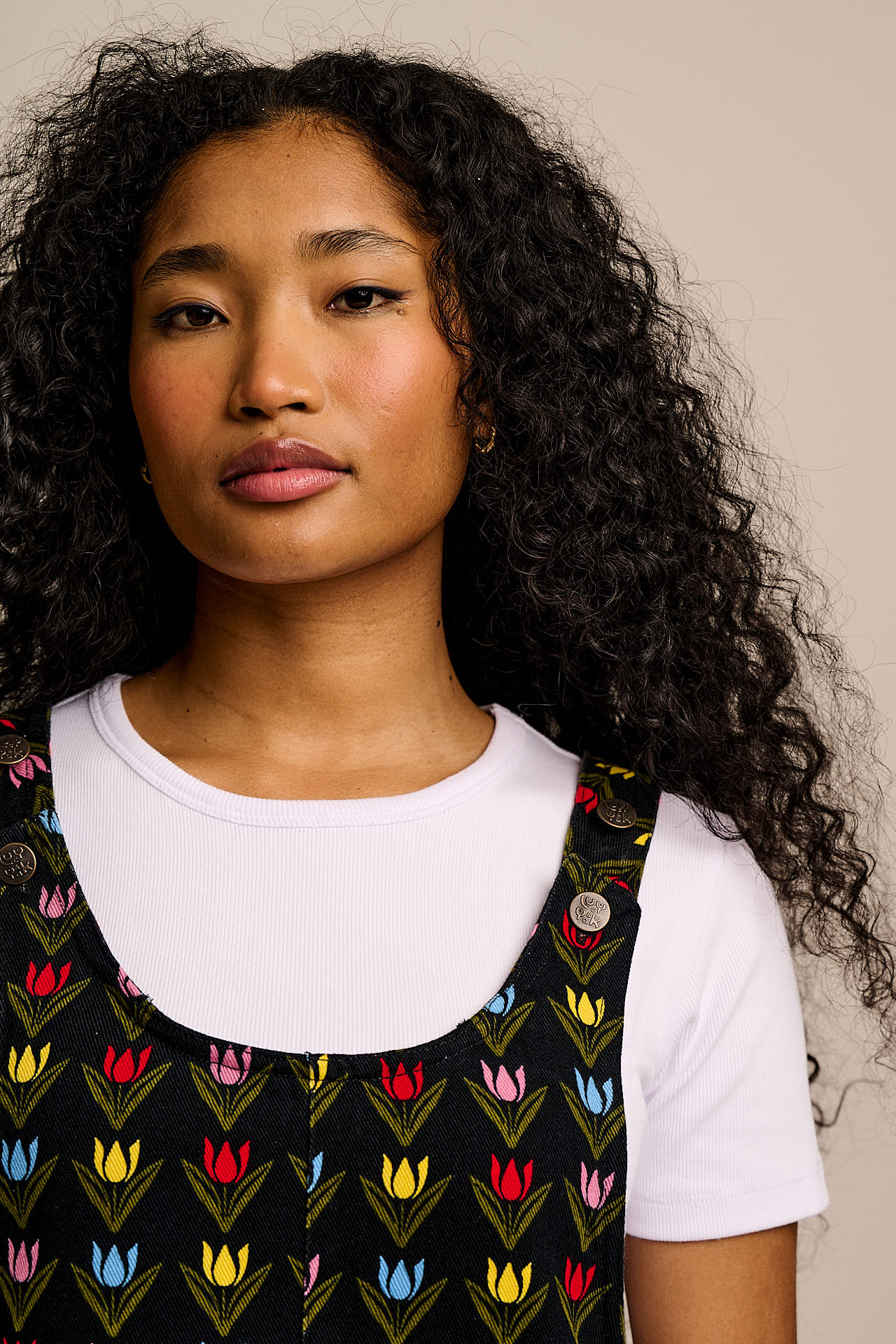 Layla - Mini Cotton Dress in Black Tulip Print