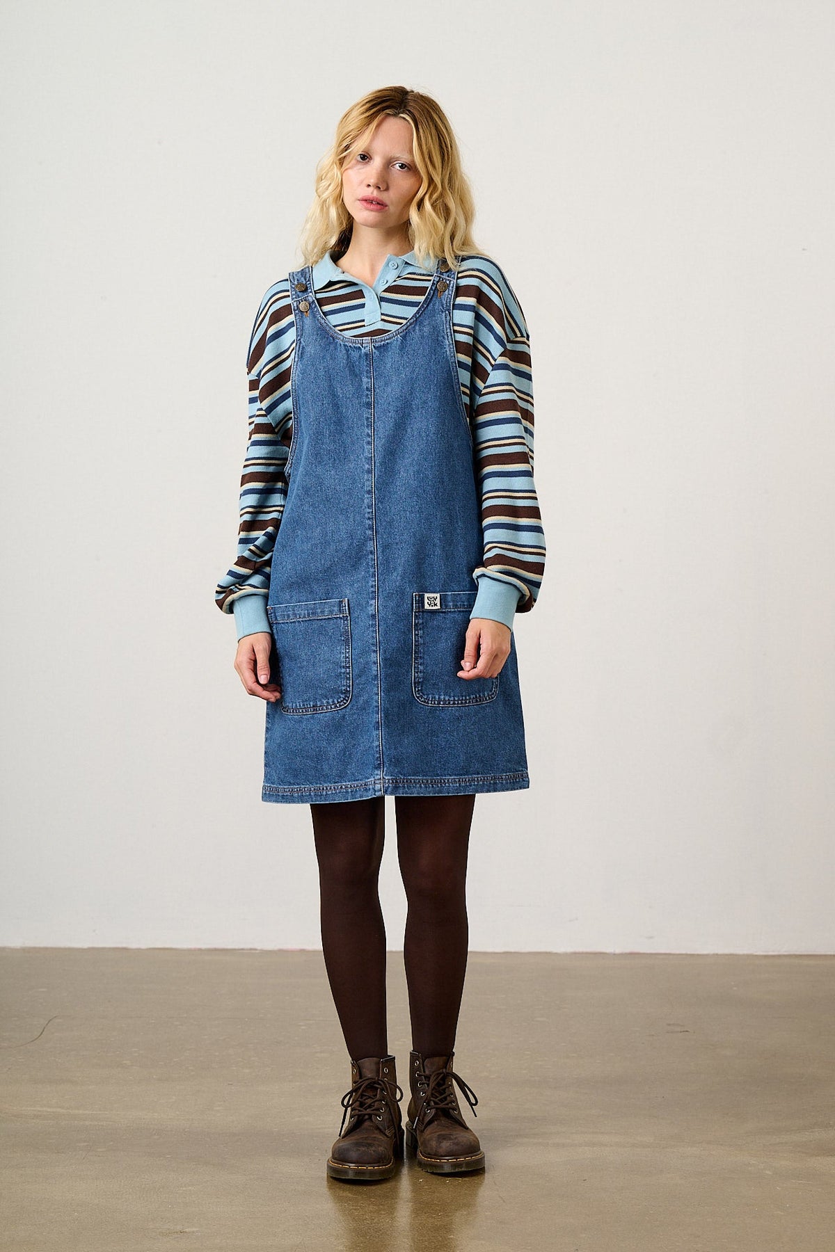Layla Pinafore Mini Dress - Organic Cotton Denim in Blue Wash