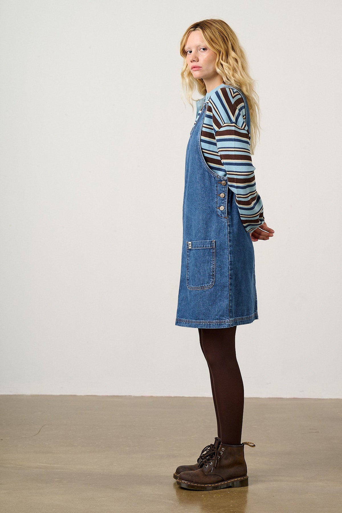 Layla Pinafore Mini Dress - Organic Cotton Denim in Blue Wash