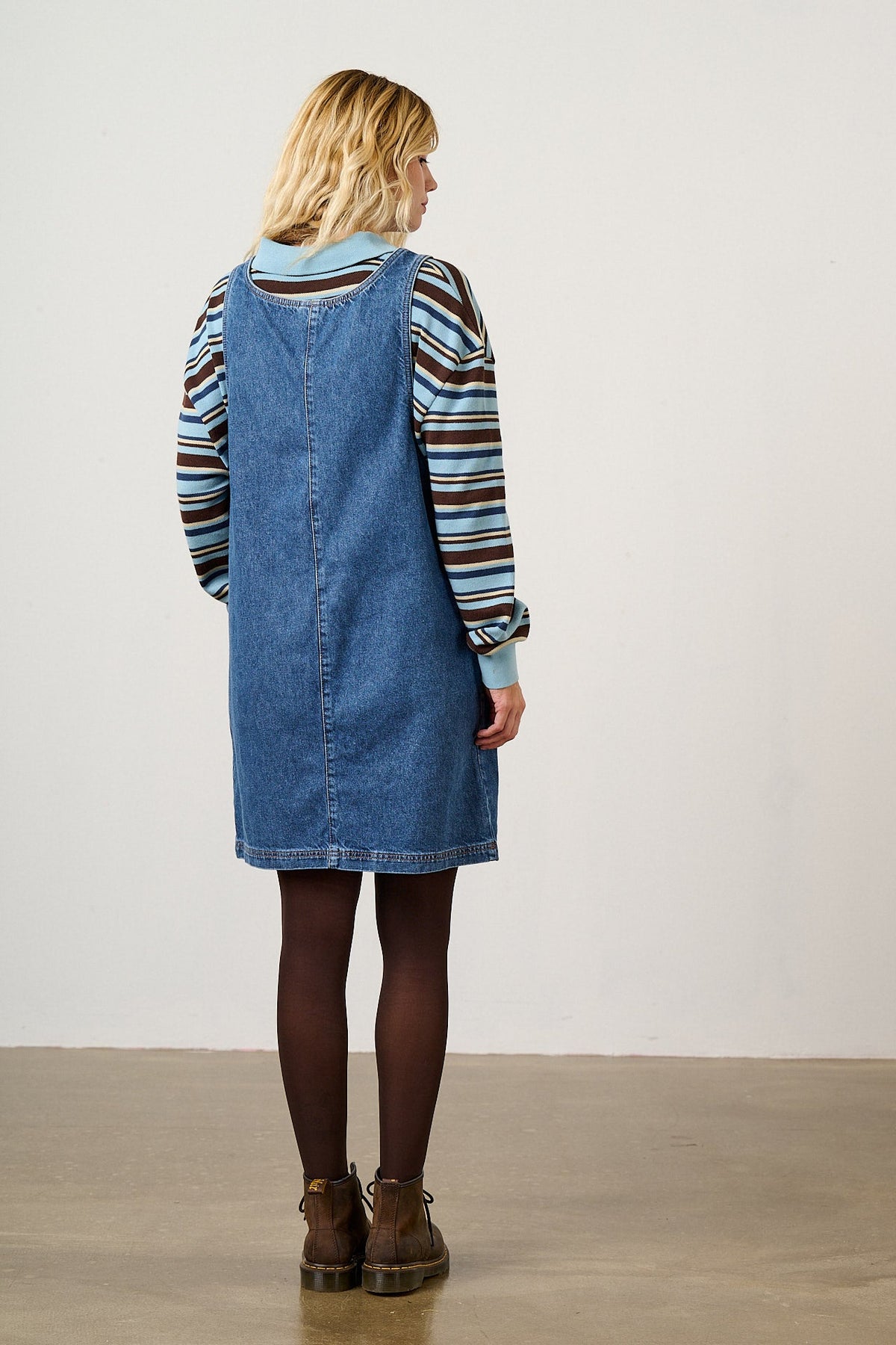 Layla Pinafore Mini Dress - Organic Cotton Denim in Blue Wash