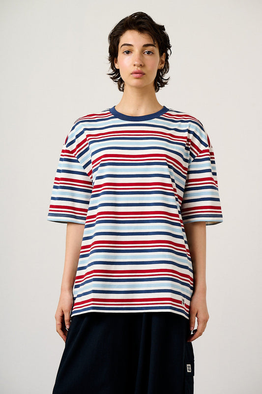 Benny - Oversized Cotton T-Shirt in Multi Blue Stripe