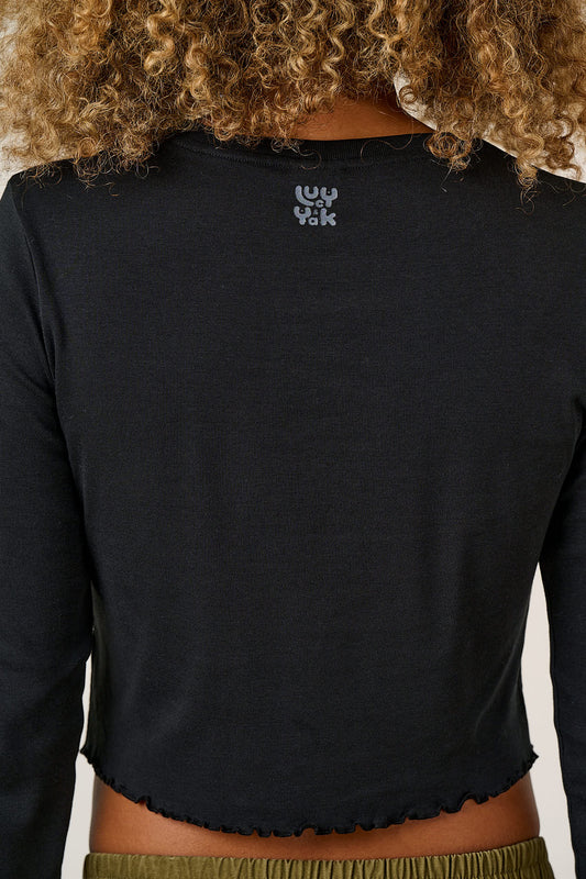 Hansel - Long Sleeve Cotton Crop Top in Black