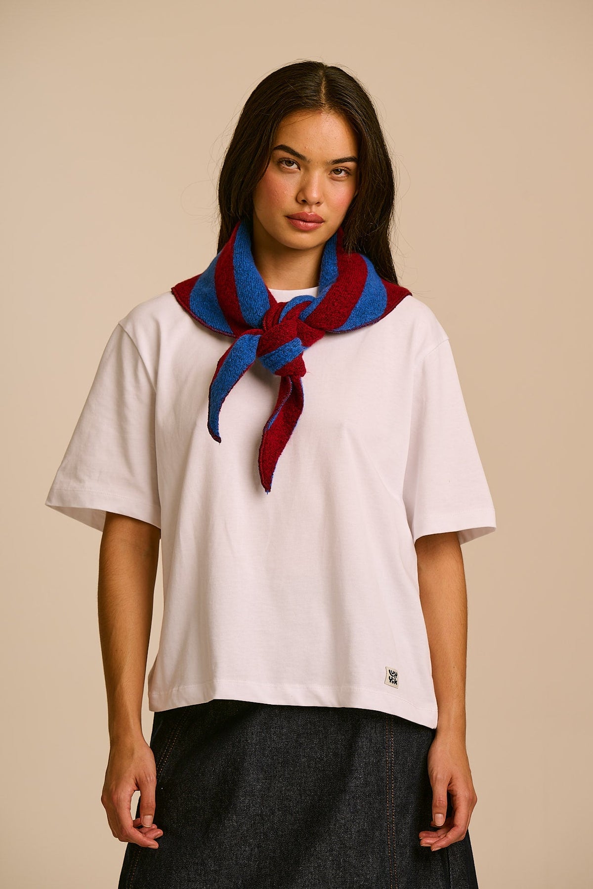 Loki Neck Scarf - Recycled Polyester in Burgundy and Blue Stripe
